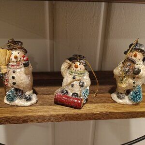 Vintage Snowman Ornament Trio